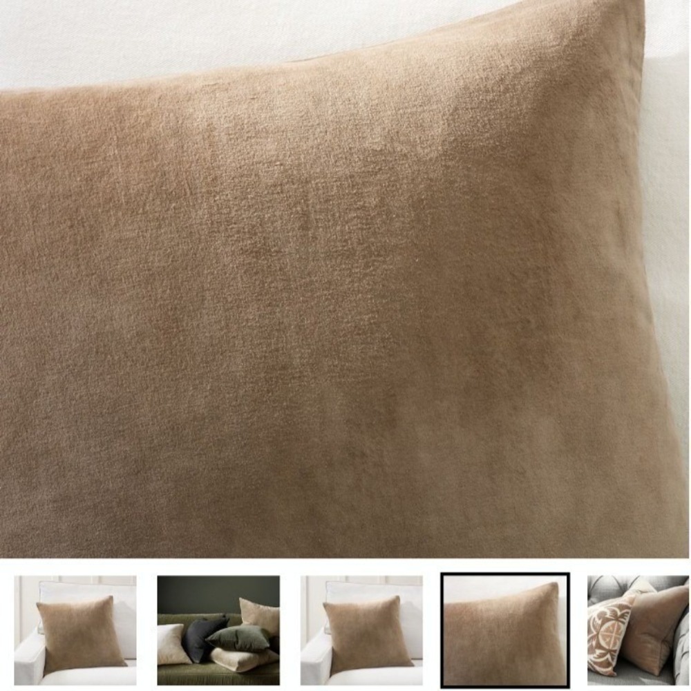 Pottery Barn Everywhere Velvet Pillow Covers 20x20 Taupe Set of 2 New - Picture 2 of 11